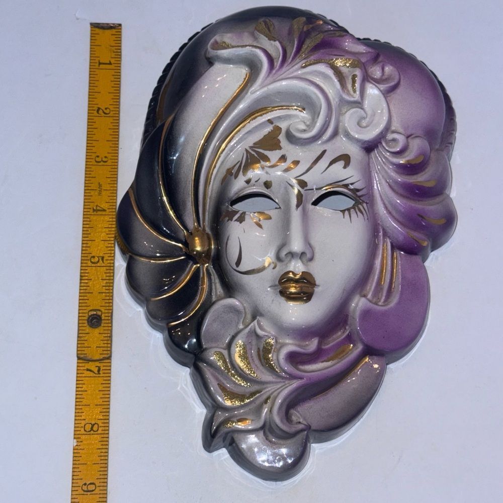 Purple and Gold decorative Italian ceramic wall mask - Picture 2 of 5